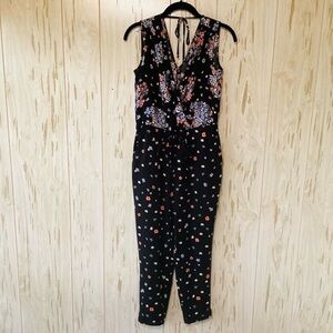 Ann Taylor Loft Black Multicolor Floral Print Sleeveless Jumpsuit XSP